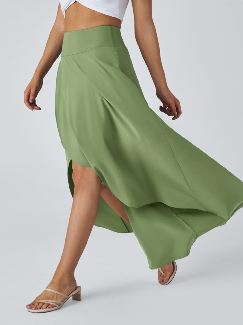 Olive Green High-Low Maxi Skirt - Picture 5 of 7